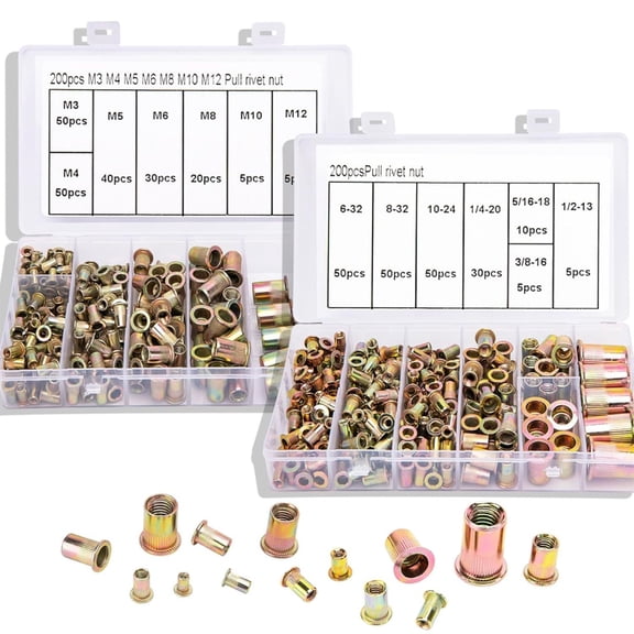 Practical Sturdy Flat Head Rivets Nut Set 400Pieces Sturdy Carbon Steel Nutserts Tool Set Daily Use Craft Supplies