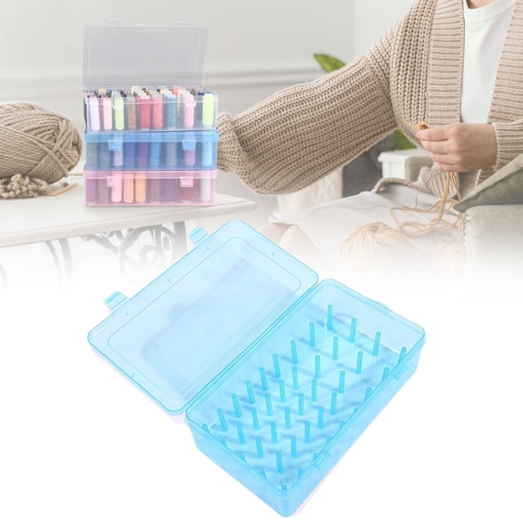 Multifunctional 42 Needle and Thread Box, Transparent Portable Embroidery Tool Organizer with 42 Fixed Pins