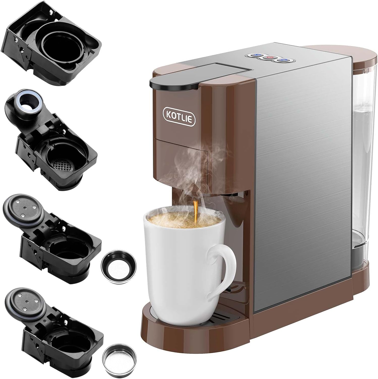 Multifunctional 4in1 Espresso Machine, 19Bar Pressure Single Serve Coffee Maker for NES* Original/Kcup Capsule/L’OR NES* Original Capsule/illy 44mm ESE coffee bag/Ground Coffee (AC-513H)