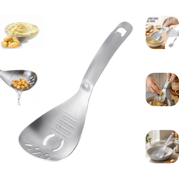 Multifunctional 5in1 Cooking Spoon, Stainless Steel Grater Slotted Spoon, Practical Ginger Garlic Grinding Tool for Household Kitchen Meal Prep