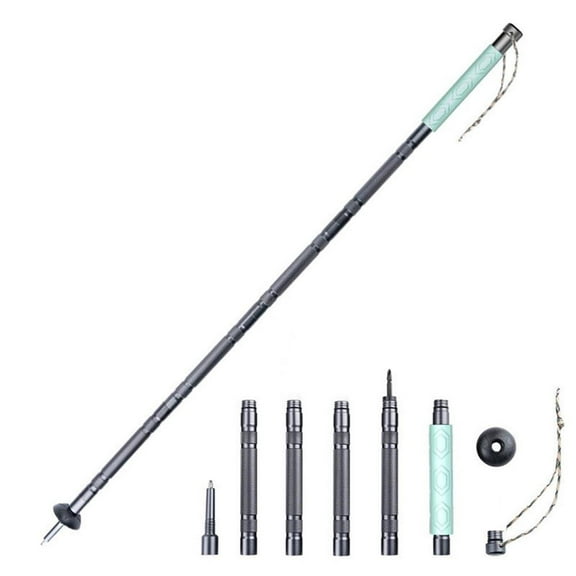 Multifunctional 6-Section Aluminum Alloy Trekking Pole Outdoor Telescopic Folding Hiking Pole Lightweight Mountaineering Cane with Luminous Silicone Handle