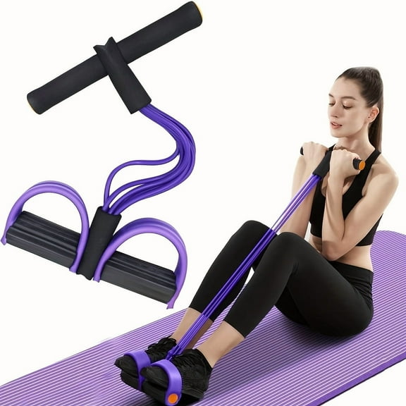 Multifunctional 6-Tube Foot Pedal Resistance Band Trainer - Purple Elastic Yoga Fitness for Abs, Arms, Legs & Stretching, Home Gym Equipment