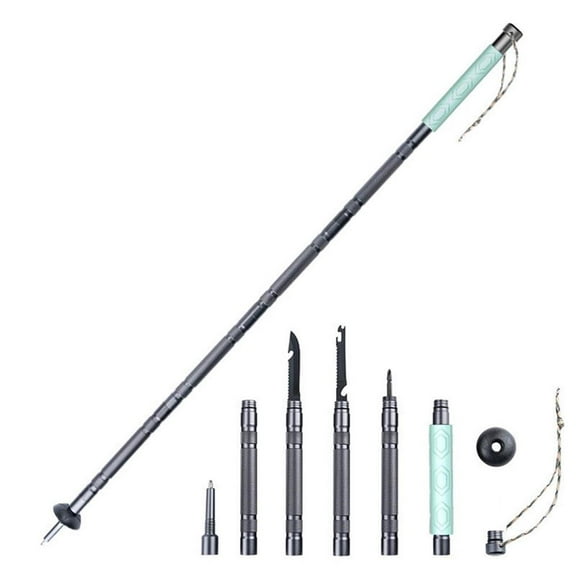 Multifunctional 7-Section Aluminum Alloy Trekking Pole Outdoor Telescopic Folding Hiking Pole Lightweight Mountaineering Cane with Luminous Silicone Handle