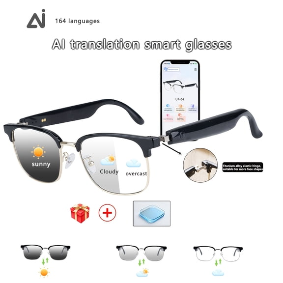 Multifunctional AI smart glasses with 160-language real-time translation and ChatGPT. Features HD calls and HiFi audio.