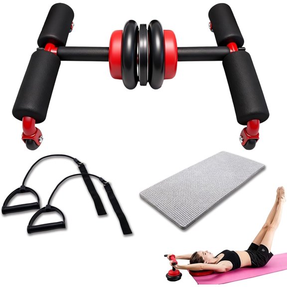 Multifunctional Ab Wheel Roller with Resistance Bands & Pad, Detachable Exercise Wheel with Suction Sit-Up Bar for Core Strength & Gym Workout