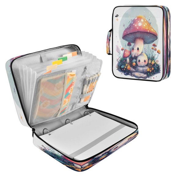 Multifunctional Accordion File Bag Large Capacity A4 Document Handbag Cartoon Mushroom Man
