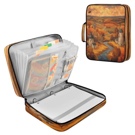 Multifunctional Accordion File Bag Large Capacity A4 Document Handbag Golden Windmill
