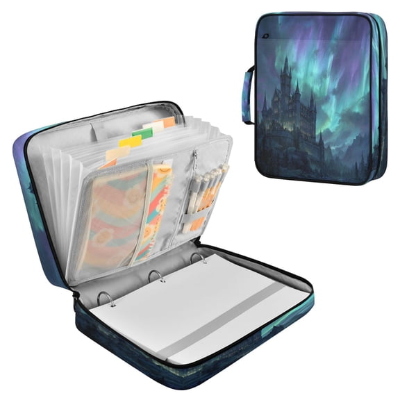 Multifunctional Accordion File Bag Large Capacity A4 Document Handbag Gothic Castle Aurora Sky