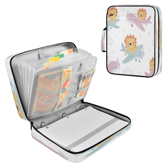 Multifunctional Accordion File Bag Large Capacity A4 Document Handbag Lion Flying Airplane Seamless