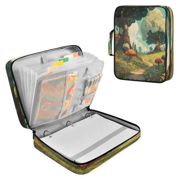 Multifunctional Accordion File Bag Large Capacity A4 Document Handbag Path Leading Enchanted Forest