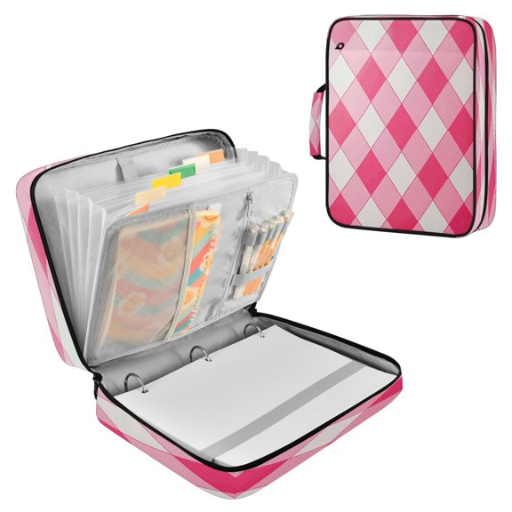 Multifunctional Accordion File Bag Large Capacity A4 Document Handbag Pink Check