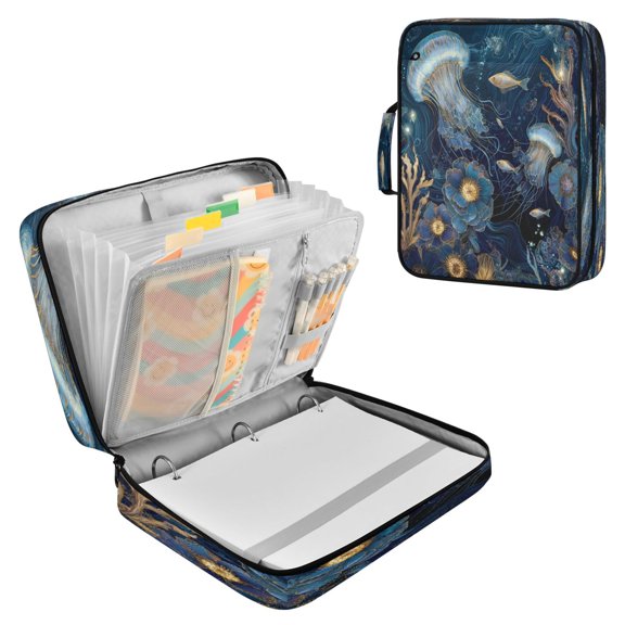 Multifunctional Accordion File Bag Large Capacity A4 Document Handbag White Jellyfish Glowing