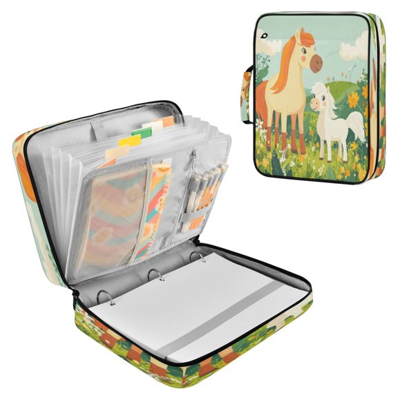 Multifunctional Accordion File Bag Large Capacity A4 Document Handbag White Tailed Horse