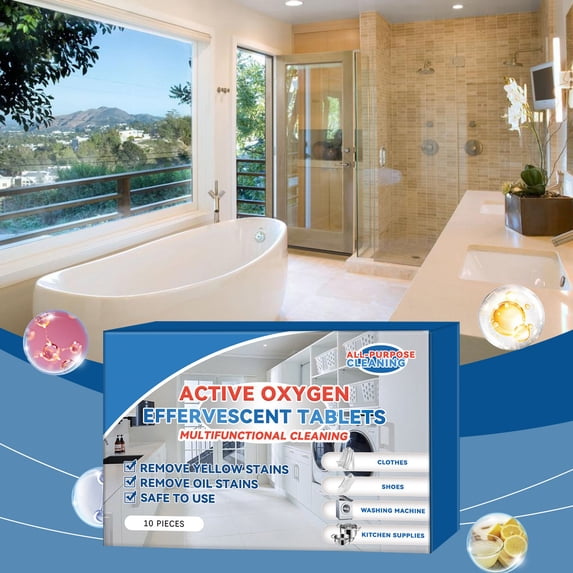 Multifunctional Active Oxygen Foaming Cleaning Tablets Powerful Grease Decomposition Stain Remover Tablet Safe for Clothing Kitchen Bathroom Floor Glass Multiscene Household Cleaning Supplies