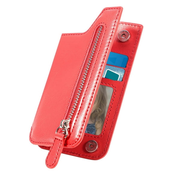 Multifunctional Adhesive Phone Wallet Card Case with Zipper, Holds Multiple Cards Cash Mobile Phone Stand Magnetic PU Leather