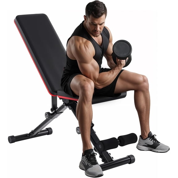 Multifunctional Adjustable Workout Bench Home Sit-up & Strength Training Bench (795 lb Capacity) 9-Level Backrest & 4-Level Seat Adjustment 2-Second Quick Fold Weight Bench for Bench Press