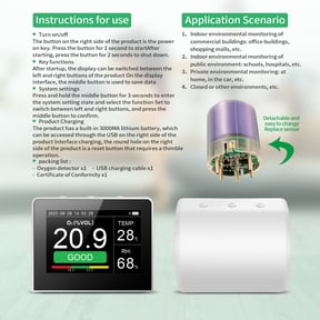 Multifunctional Air Quality Detector O2 Meter Temperature Humidity Monitor 3.5-inch Digital Hygrothermograph Data Logger Desktop Oxygen Tester for Home Office Car
