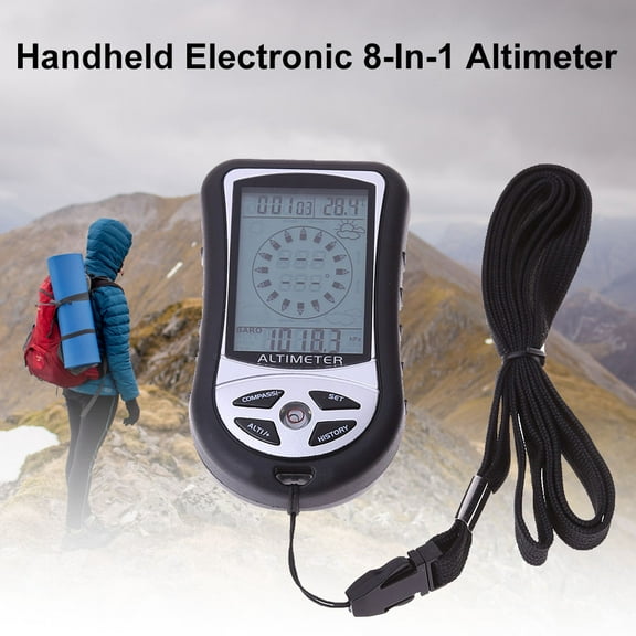 Multifunctional Altimeter, 8 in 1 Handheld Compass Accurate Altitude Gauge Thermometer Barometer for Outdoor Fishing, Hiking, Camping, Mountaineering, and other Outdoor Places