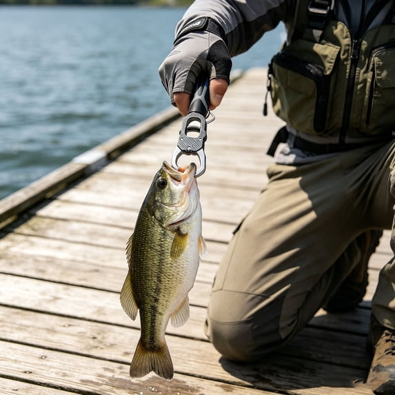 Multifunctional Aluminum Fish Lip Gripper with Built-in Scale, Heavy Duty Fishing Grabber Tool for Freshwater & Saltwater Fishing (Dark Gray)
