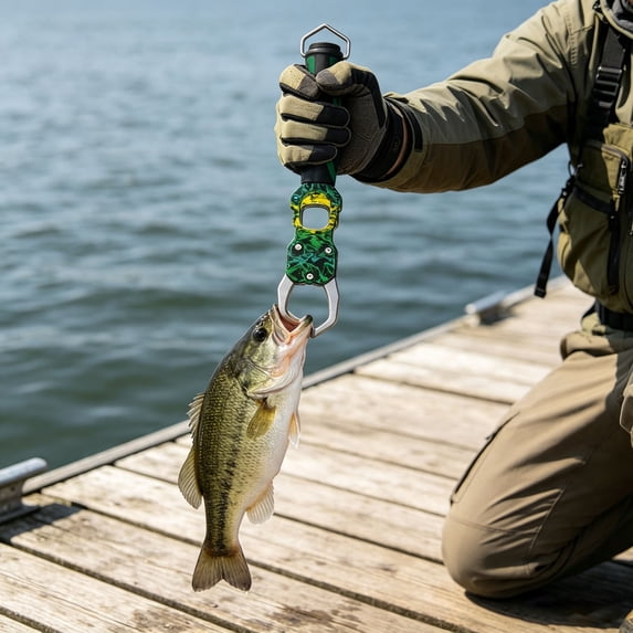 Multifunctional Aluminum Fish Lip Gripper with Built-in Scale, Heavy Duty Fishing Grabber Tool for Freshwater & Saltwater Fishing (Green)