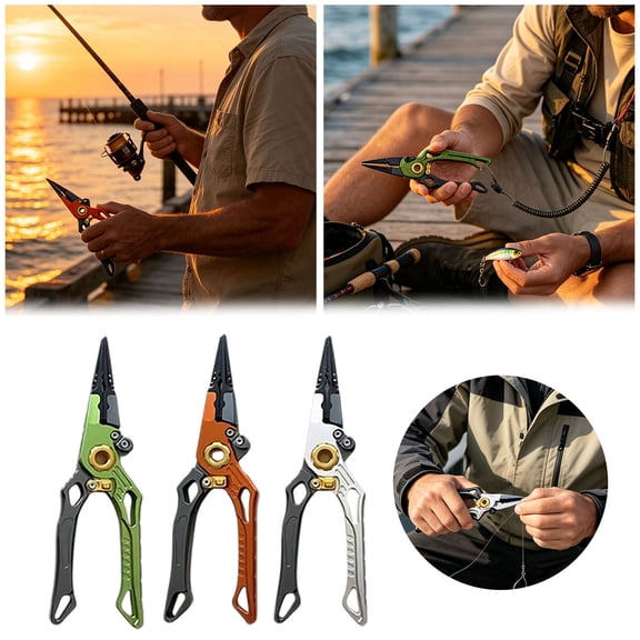 Multifunctional Aluminum Fishing Pliers Split Ring Line Cutter Hook Remover With Coiled Lanyard For Saltwater Freshwater Angling Tackle Supply