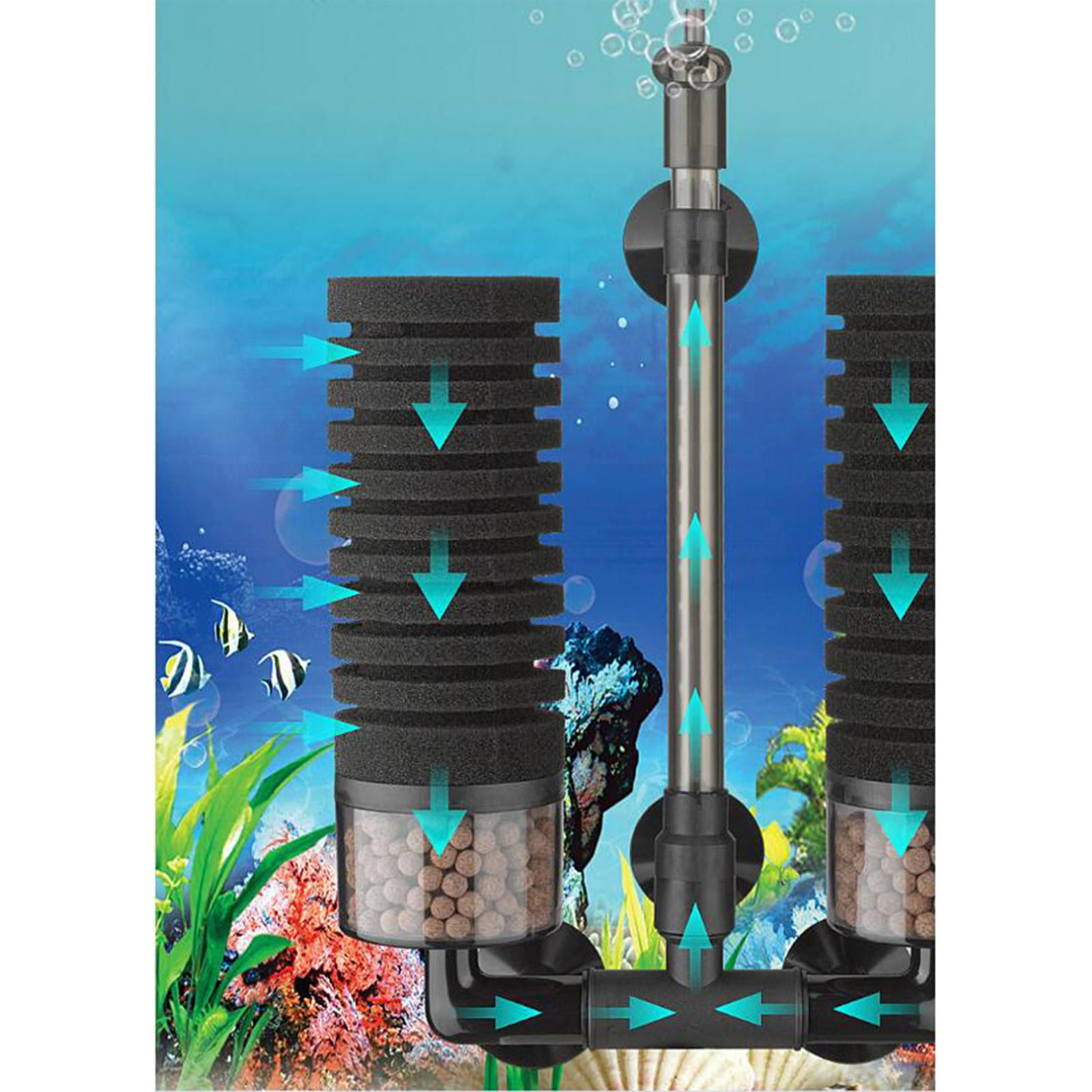 Multifunctional Aquarium Fish Tank Sponge Filter Cycle Water Filters Fish Fecal Filter for Freshwater Saltwater Oxygenated Increasing Mute , Black, Double M