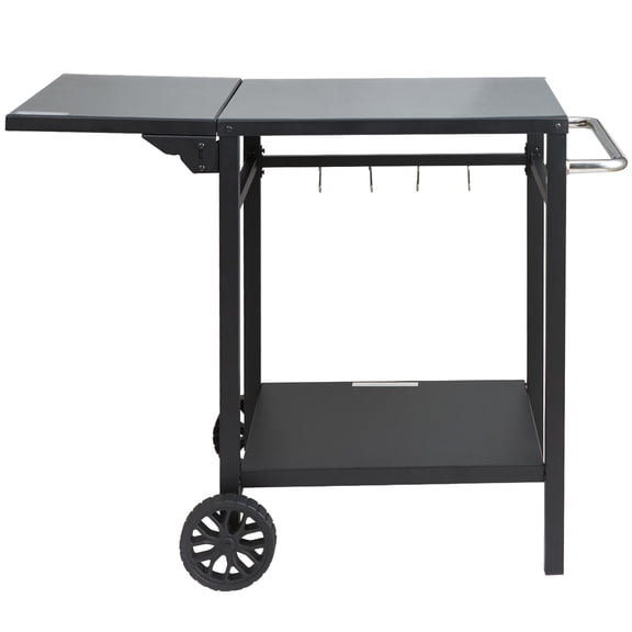 Multifunctional BBQ Cart with 2-Tier Shelves, Mobile Worktable for Outdoor Cooking - Foldable Iron Top, Wheels & Handle for Easy Transport