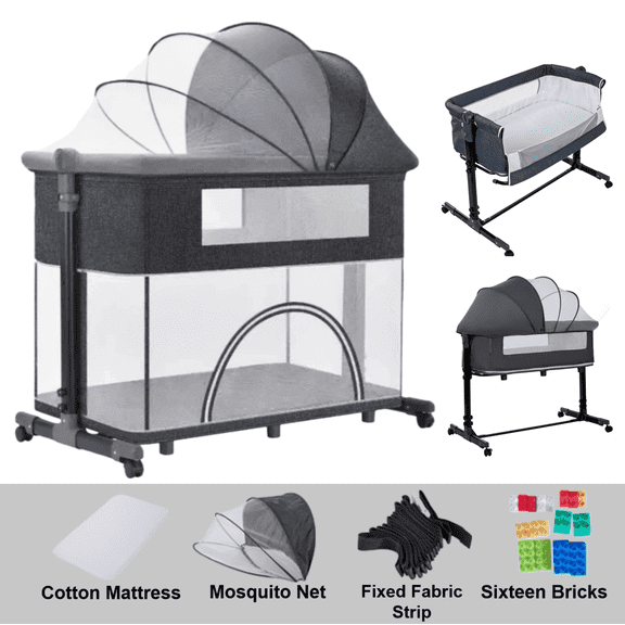 Multifunctional Baby Bassinet & Bedside Sleeper,Rocking Crib and Playard Combo with Play Zone,Unisex,GREY