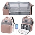 thumbnail image 1 of Multifunctional Baby Changing Bag with Foldable Crib, Baby Diaper Bags, Waterproof Travel Backpack with USB Charging Port & Insulated Pocket, Baby Registry Search Shower Gifts, Pink, 1 of 8