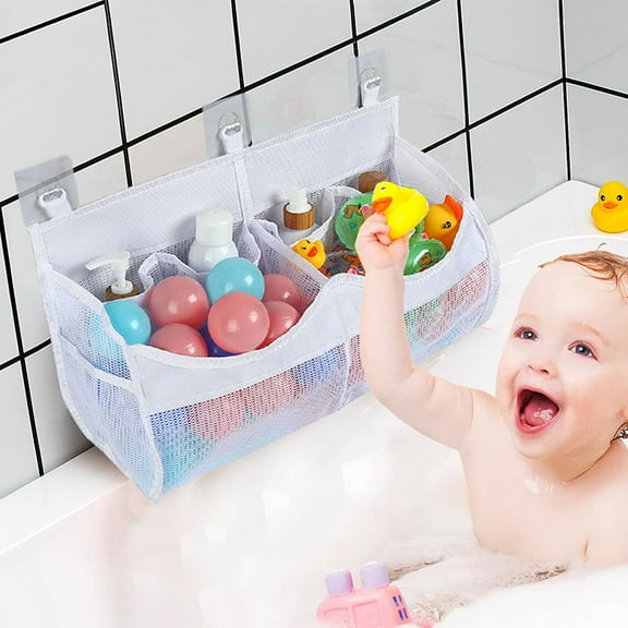 Multifunctional Bath Toy Storage Bag Two Compartments for Kids Organized