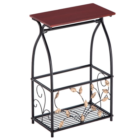 Veryke Bathroom Table and Stand, Small Table for Bathroom, Bathroom Organizer with Toilet Paper Roll-Bar Holder and Magazine Storage Rack, Black