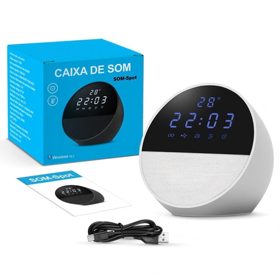 Multifunctional Bluetooth Speaker with Digital Alarm Clock, LED Time & Temperature Display, Portable Fabric Desktop Speaker for Bedside, Office, Kitchen & Outdoor Use