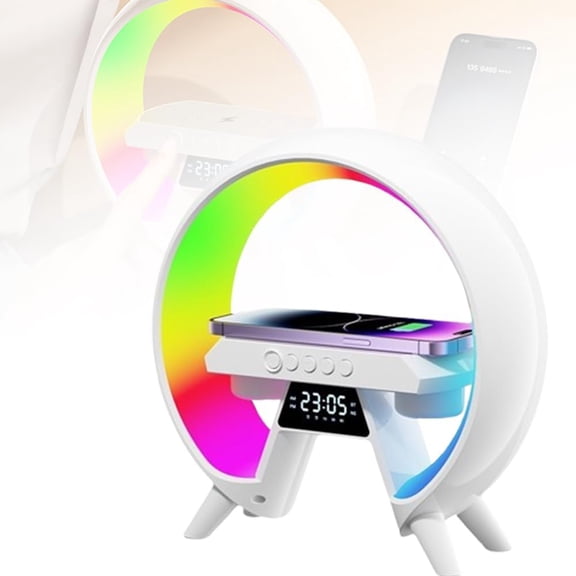 Multifunctional Bluetooth Speaker with Colorful Atmosphere Light - Wireless Charging Alarm Clock & Bedside Lamp - Sunrise Lamp