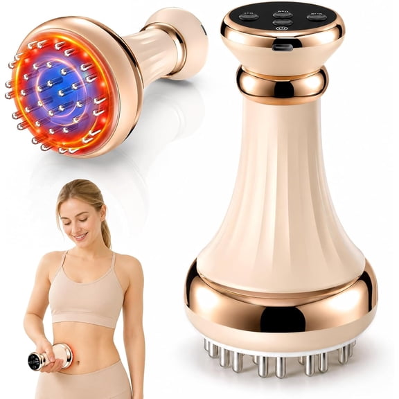 Multifunctional Body Massage Device with Microcurrent, LED Light, Heat & Vibration, Portable Massager for Arms, Legs and Abdomen Home Skincare Tool(Gold)