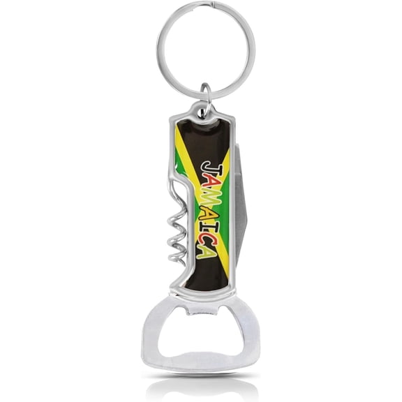 Multifunctional Bottle Opener Keychain Corkscrew Keychains - Carribean Countries (Jamaica)