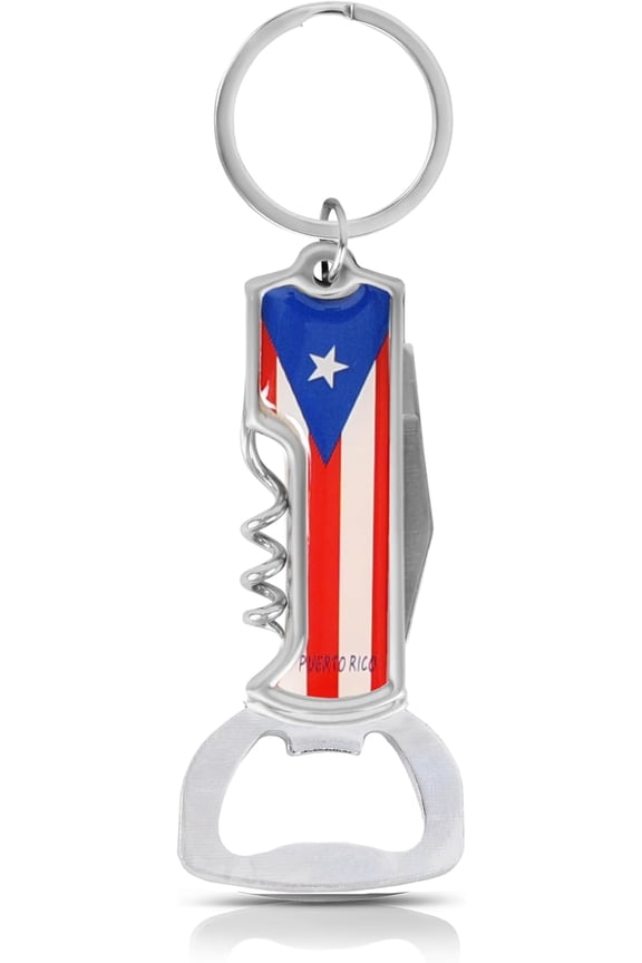 Multifunctional Bottle Opener Keychain Corkscrew Keychains - Carribean Countries (Puerto Rico)