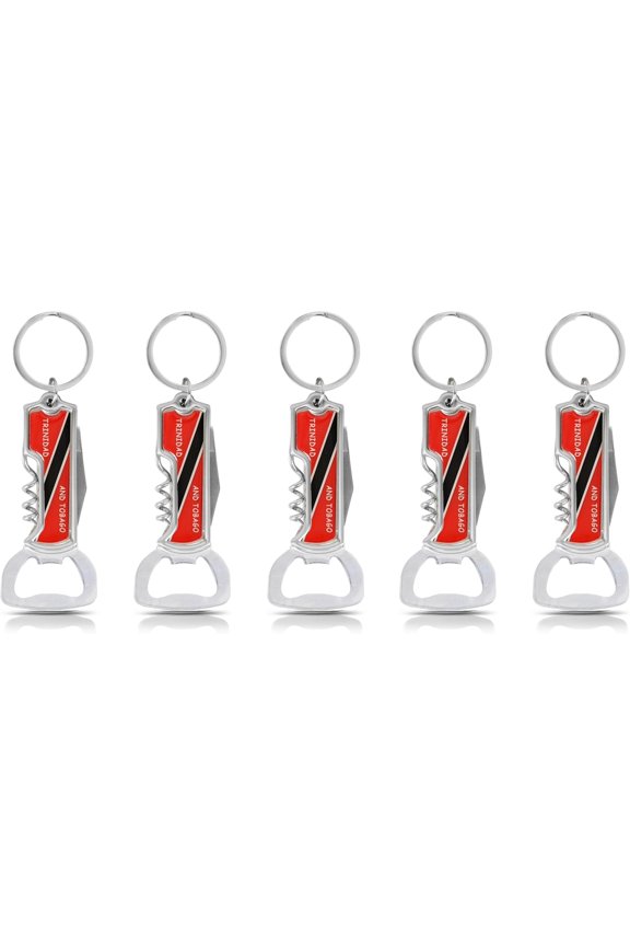 Multifunctional Bottle Opener Keychain Corkscrew Keychains - Set of 5 (Trinidad and Tobago)