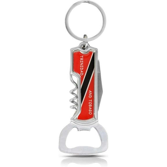 Multifunctional Bottle Opener Keychain Corkscrew Keychains - Carribean Countries (Trinidad and Tobago)