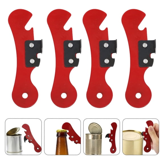 Multifunctional Bottle and Can Opener for Kitchen and Emergencies Portable Manual Metal Opener for Drinks Food Prep and Party, 10cmx2.5cm, Red