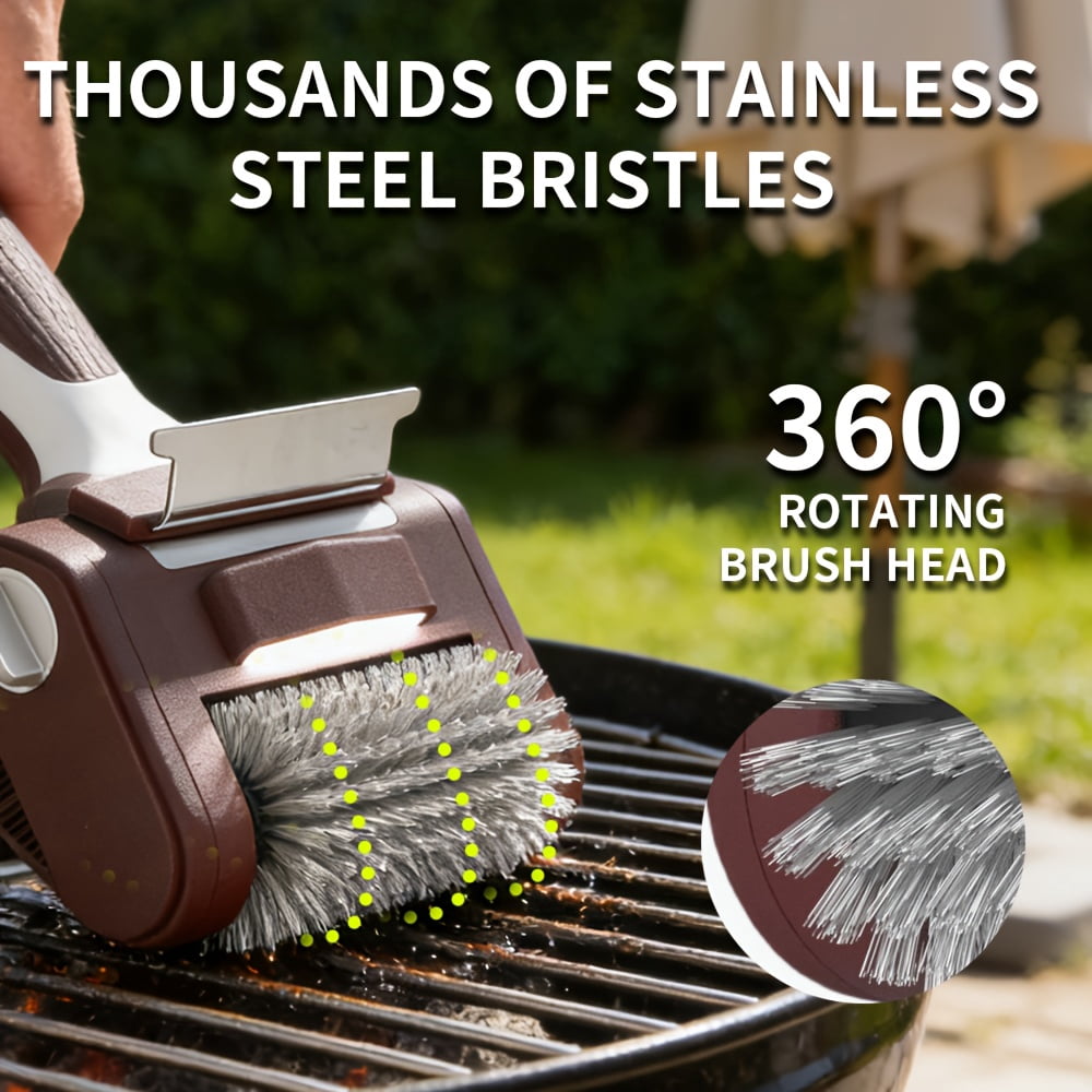 Multifunctional Brushless Rotating Grill Brush Cordless Rechargeable With LED Light 304 Stainless Steel 450 RPM Bristle Free For Burnt Food Cleaning