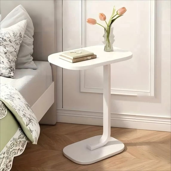 Multifunctional C Shaped Side Table Sturdy Metal Frame Space Saving Easy to Move Compact Coffee Table for Living Room Bedroom Decoration