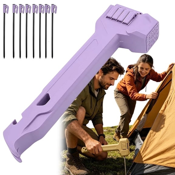 Multifunctional Camping Hammer, Built-In Storage for 8 Pegs & Heavy Duty Stake Puller, Tent Stake Hammer for Camping Hiking Backpacking Tent Tarp Setup