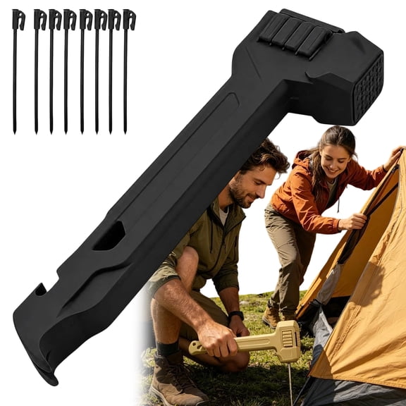 Multifunctional Camping Hammer, Built-In Storage for 8 Pegs & Heavy Duty Stake Puller, Tent Stake Hammer for Camping Hiking Backpacking Tent Tarp Setup
