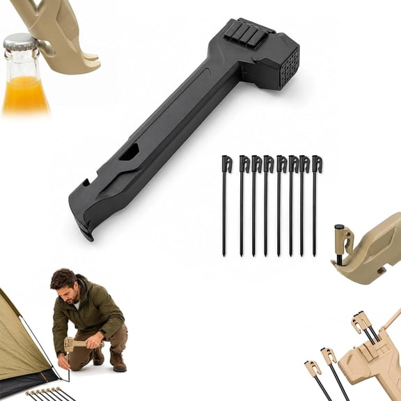 Multifunctional Camping Hammer, Lightweight Aluminum Alloy 2-in-1 Tent Stake Camping Hammer with Stake Puller, Hidden Storage, Portable Outdoor Tool for Camping, Hiking, Backpacking