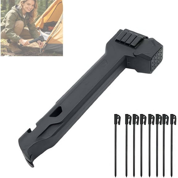 Multifunctional Camping Hammer Stake Puller, 3-in-1 Lightweight Aluminum Alloy Tent Stake Driver with Bottle Opener, Camping Hammer with 8 Tent Stakes, for Outdoor Hiking Backpacking (#a)
