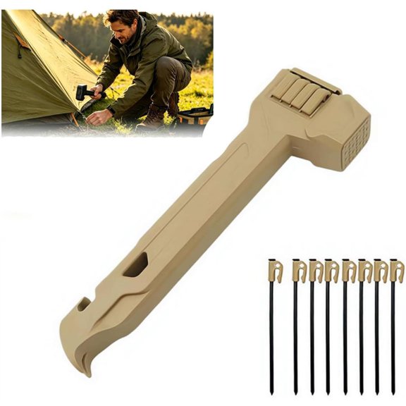 Multifunctional Camping Hammer, Tent Stake Driver, Puller & Bottle Opener with Storage Handle, Lightweight Mallet for Outdoor Hiking Camping Backpacking