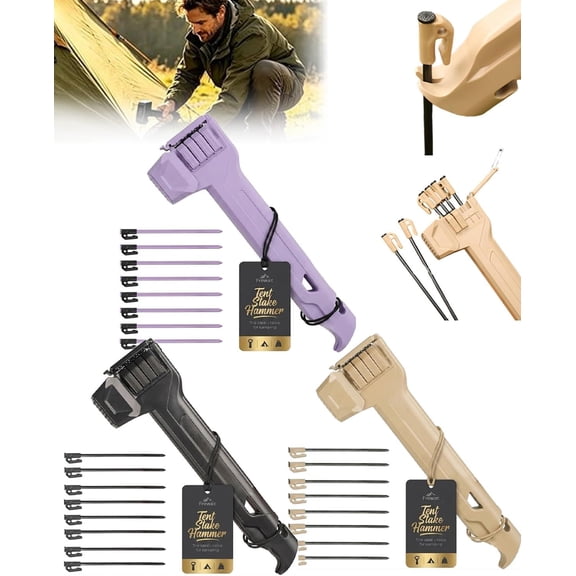 Multifunctional Camping Hammer & Tent Stake Puller Black Lightweight Tent Peg Hammers Hiking Mallet with Nail Puller & Bottle Opener Tent Stake Driver with Storage Handle for Backpacking