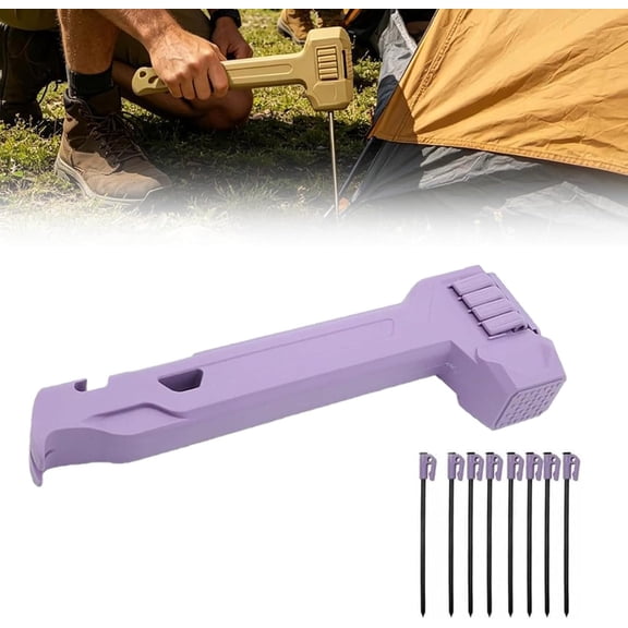 Multifunctional Camping Hammer & Tent Stake Puller with 8 Pegs, Lightweight W/ Storage & Opener for Camping,Hiking&Beach