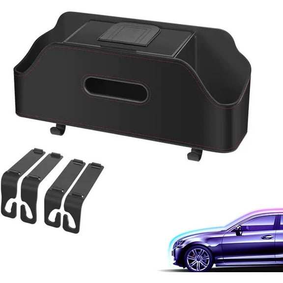 Multifunctional Car Back Seat Storage,3 in 1 Car Backseat Organizer, Car Seat Back Storage Box, with 2 Cup Holders, Tissue Box, Hooks (Black)Z