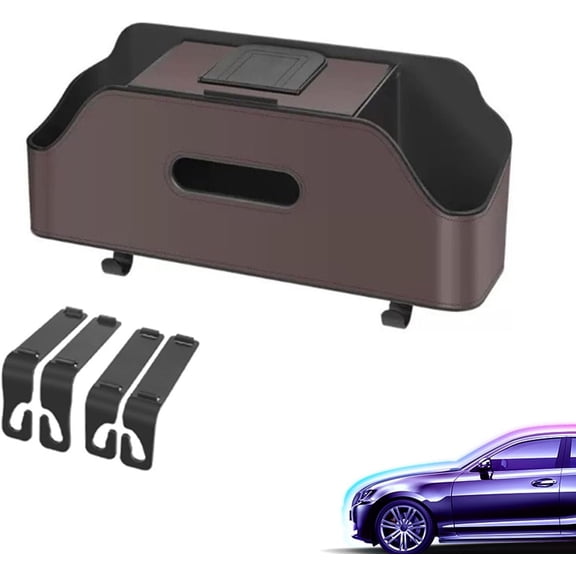 Multifunctional Car Back Seat Storage,3 in 1 Car Backseat Organizer,  Car Seat Back Storage Box, with 2 Cup Holders, Tissue Box, Hooks (Brown)Z